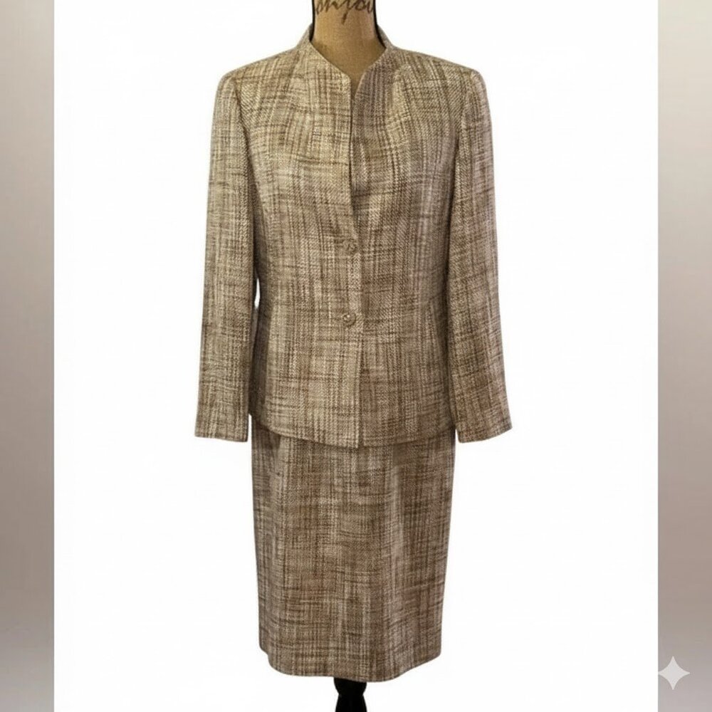 Talbots brown Italian fabric tweed dress jacket lined cotton blend suit, sz 10